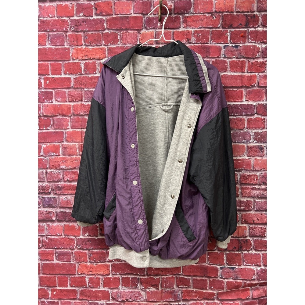 Current Seen Reversible Jacket Purple Black Gray Waffle Knit One Size